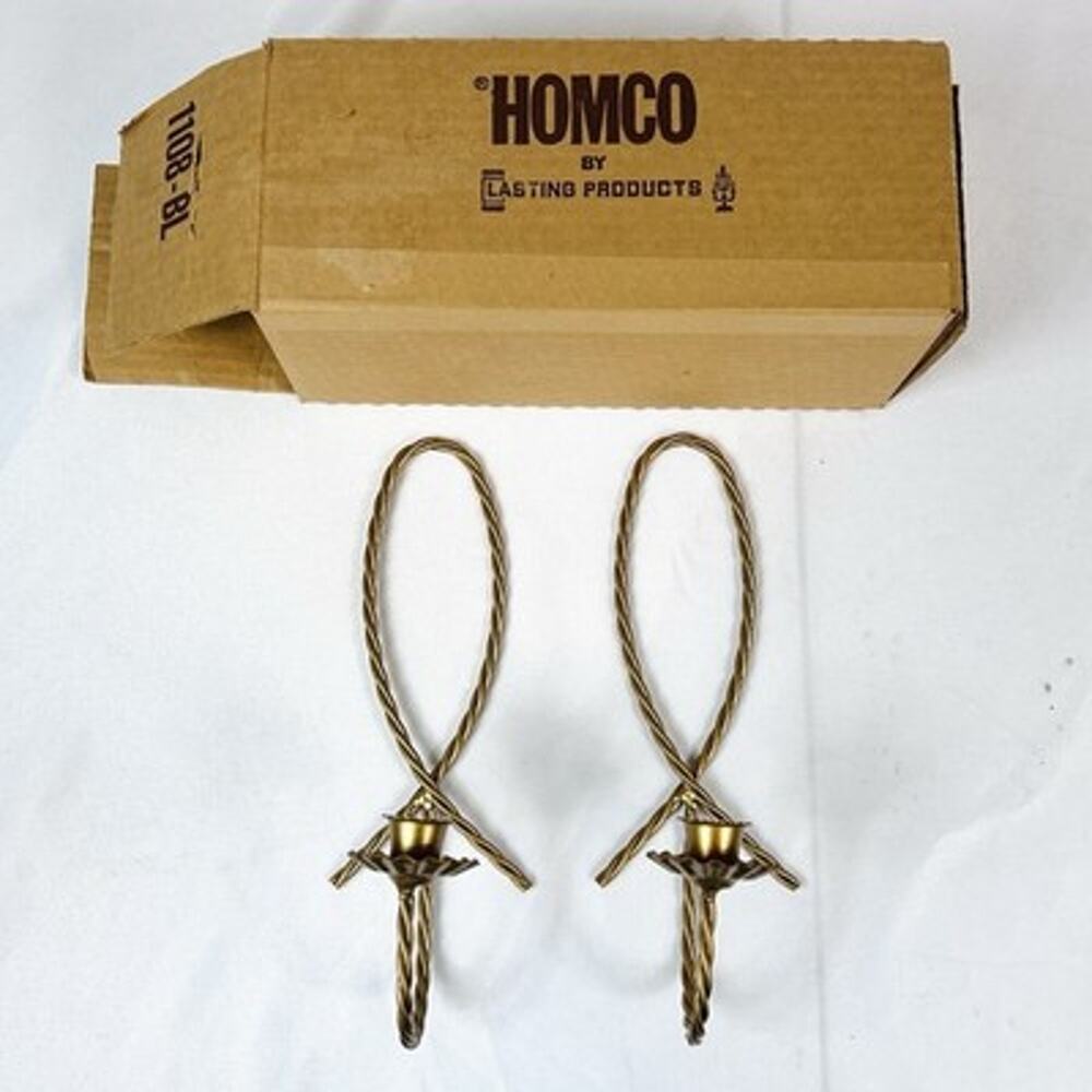 Vtg Gold Tone Twisted Rope Wall Sconces Candle Holders Set of 2 Orig Box Homco